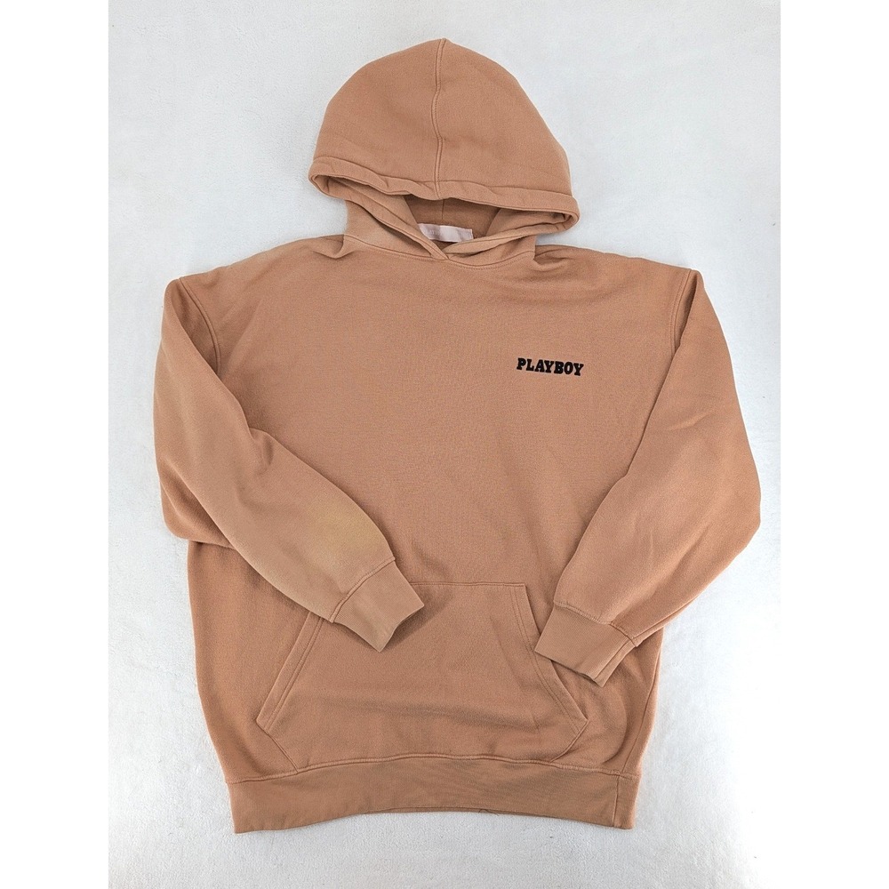 Missguided x Playboy Hoodie Tan Back Graphic Sweatshirt Large Logo Camel Size 4